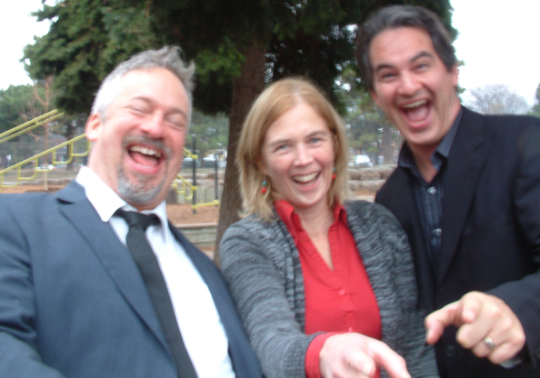 Albert, Shelagh, and Jeff perform 'The Arrow' with Howard Public Schools' early grades climbing equipment in the background